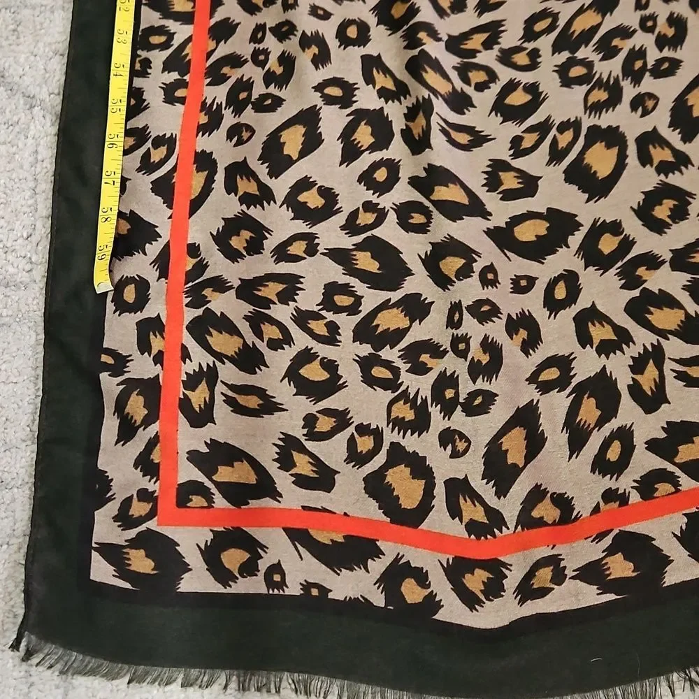 Large Leopard Print Scarf with Red Accents
